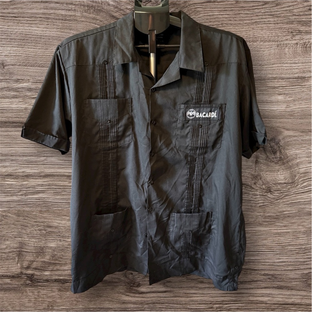Bacardi Rum Button Up Cubavera Black Alcohol Short Sleeve Men Large Pockets